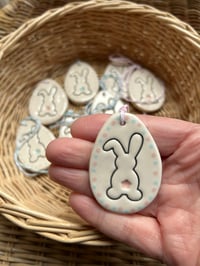 Image 12 of Handmade Ceramic Floppy Ear Bunny Polka Dot Egg Shaped Decoration