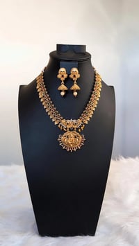 Image 4 of Shreya-Short Temple Jewelry Necklace Set Featuring Goddess Laxmi 