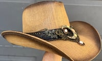 Image 2 of Brown Cowboy Hat Bronze & Leather Band