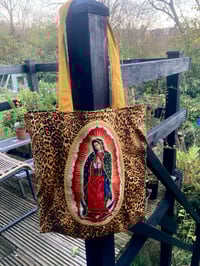 Image 4 of Virgin of Guadalupe leopard shoulder tote bag with choice of 2 