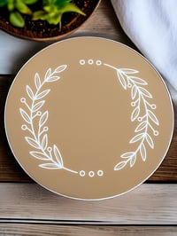 Image 1 of 14" Lazy Susan Turntable Epoxy Resin Art Simple Leaves Tan
