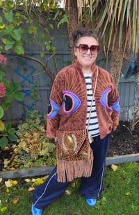 Image 1 of Wanderlust - Velvet evil eye protection jacket -Brown 6- 14 uk