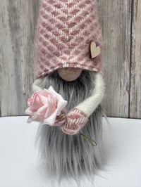 Image 1 of Wee Dusky pink Lambswool Rose Gnome