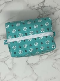 Image 2 of Aqua Floral Handmade Boxy Zipper Pouch 
