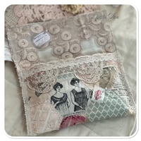 Image 2 of Handmade quilted vintage french lace pouch with 14 vintage lace samples