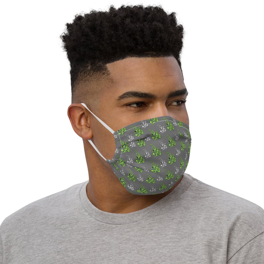 Image of YStress Pandemic Premium Neon Green, Grey and White face mask