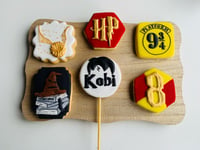 Image 1 of Harry Potter themed personalised birthday biscuit set