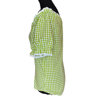 Image 2 of Vintage Green Gingham Off The Shoulder Trachten Folk Top - Women’s Size 10