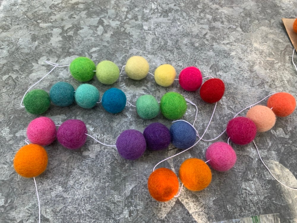 Image of Holiday Colorful Wool Garland #2 twelve feet 48 balls