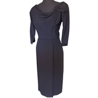 Image 1 of Vintage 1950s Dorothy O’Hara Black Draped Twist Collar Cocktail Sheath Dress Rare- Women’s Small