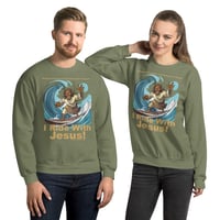 Image 8 of I Ride With Jesus Surfing Dark Unisex Sweatshirt