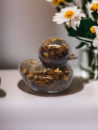 Image 2 of Set of 3 Natural Crystals in Resin OlllllO Ducks Ceramic Coated with Ducking Cards 'Fortune Ducks'