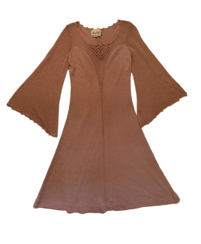 early 70s fine knit angel sleeve dusty rose dress