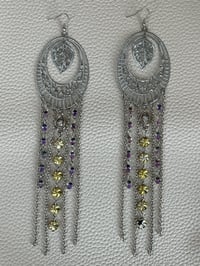 Image 1 of Long fringe silver tone earrings 