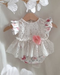 Image 1 of Newborn girls body-dress for photoshoots | Emily | floral pink