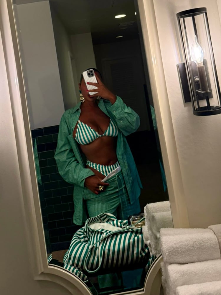 Image of ZARA GREEN STRIPED POPLIN PJ TOP (S) & PANTS(M) 