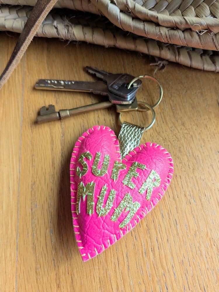 Image of Neon Pink Super Mum Keyring