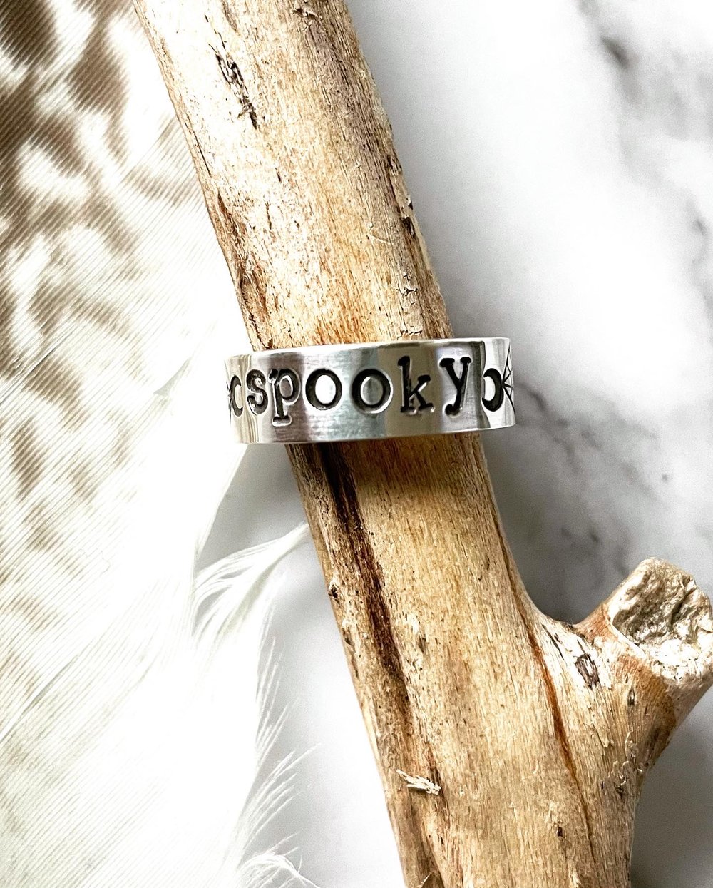 Image of Sterling Silver Spooky Crescent Moon Spiderweb Ring 925