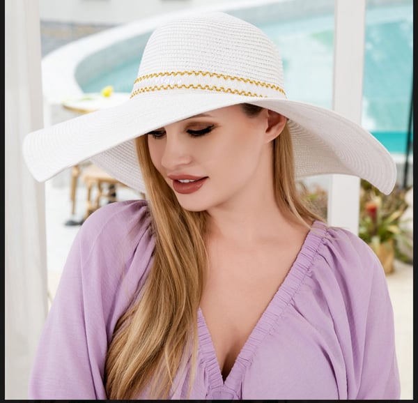 Image of  Sequin Band Pointed Straw Sun Hat (white)