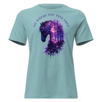 Image 3 of Go Where You Feel Free Horse Forest Women's Relaxed Fit Tee | Colorful Horse Lover Shirt