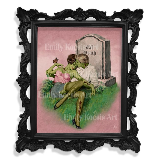 Retro Art Print // Zombie Romance