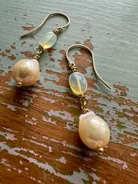 Image 1 of AAA nucleated pearl and Ethiopian opal earrings
