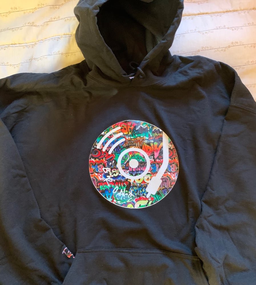 Image of VINTAGE TURNTABLE HOODIE / GRAFFITI , REP YOUR BOROUGH, TOWN OR COUNTRY