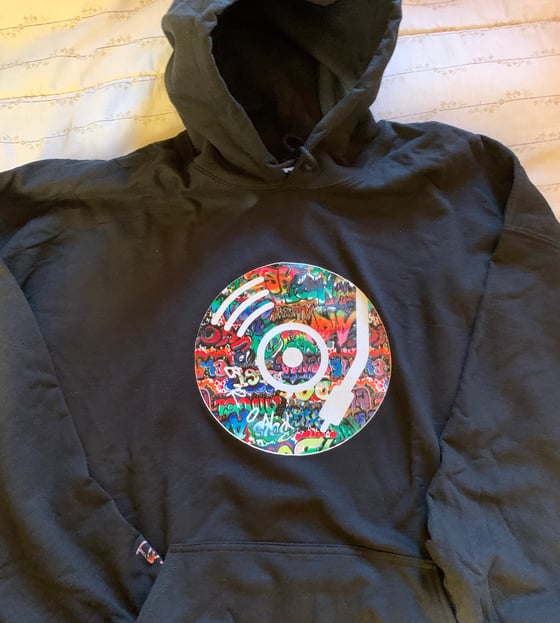 Image of VINTAGE TURNTABLE HOODIE / GRAFFITI , REP YOUR BOROUGH, TOWN OR COUNTRY