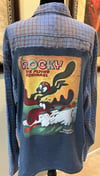 Vintage Blue/Gray Flannel Shirt Rocky and Bullwinkle