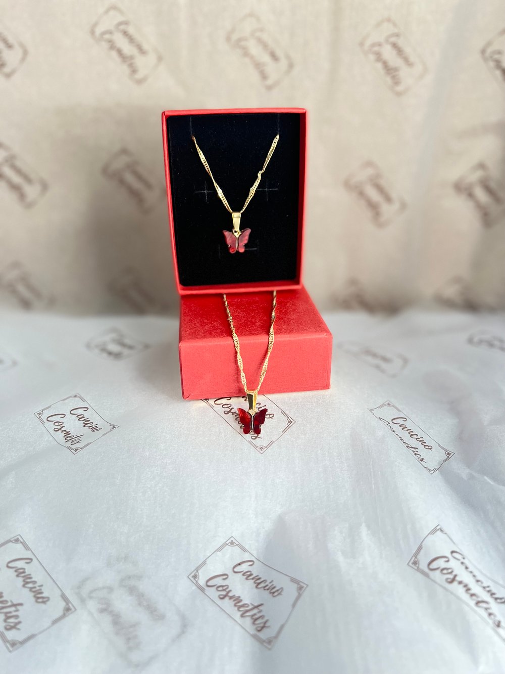 Image of RED BUTTERFLY CHARM NECKLACE