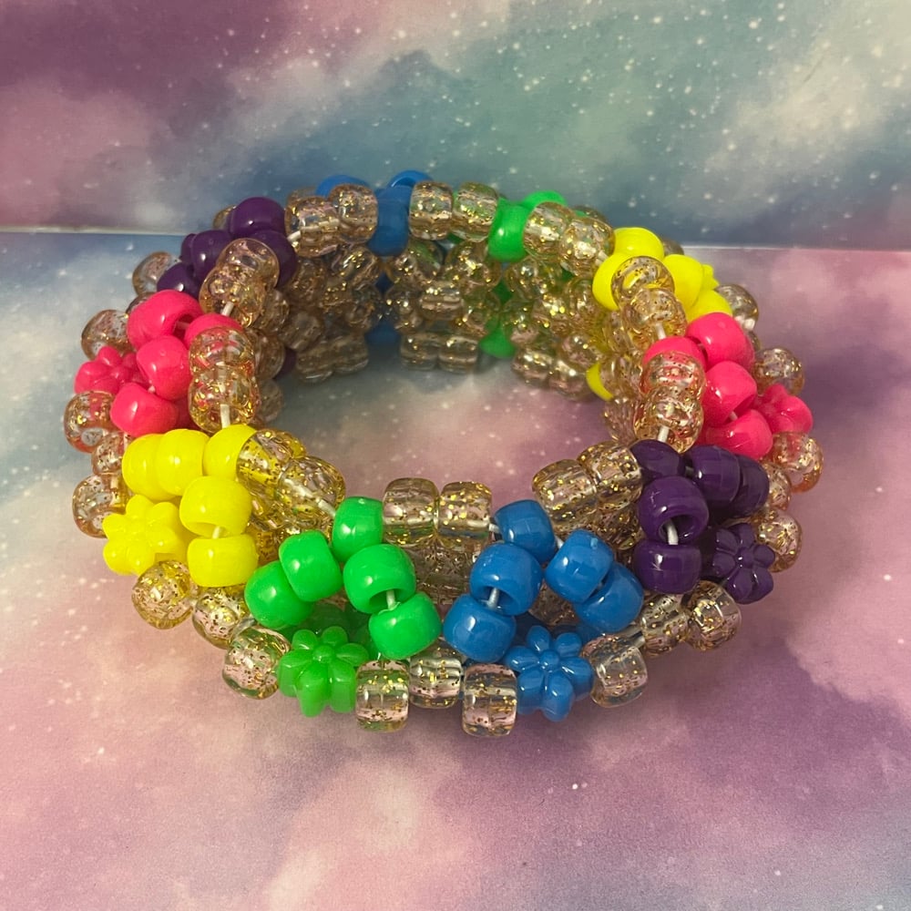 Image of Neon Gold Flower UFO Kandi Cuff
