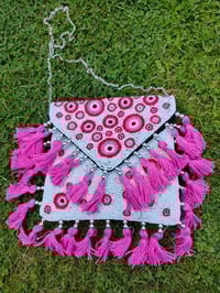 Image 1 of Greek beaded tassel bag - white and pink