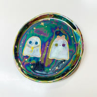 Image 2 of Couple Ghosts Trinket Dish with rainbow effect (3.9 Inches Diameter)