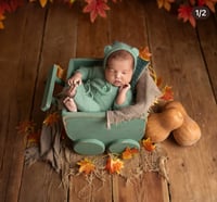 Image 1 of Baby Wagon with Crochet Flowers in Sea Green