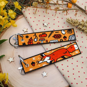autumn fox embroidered keychain