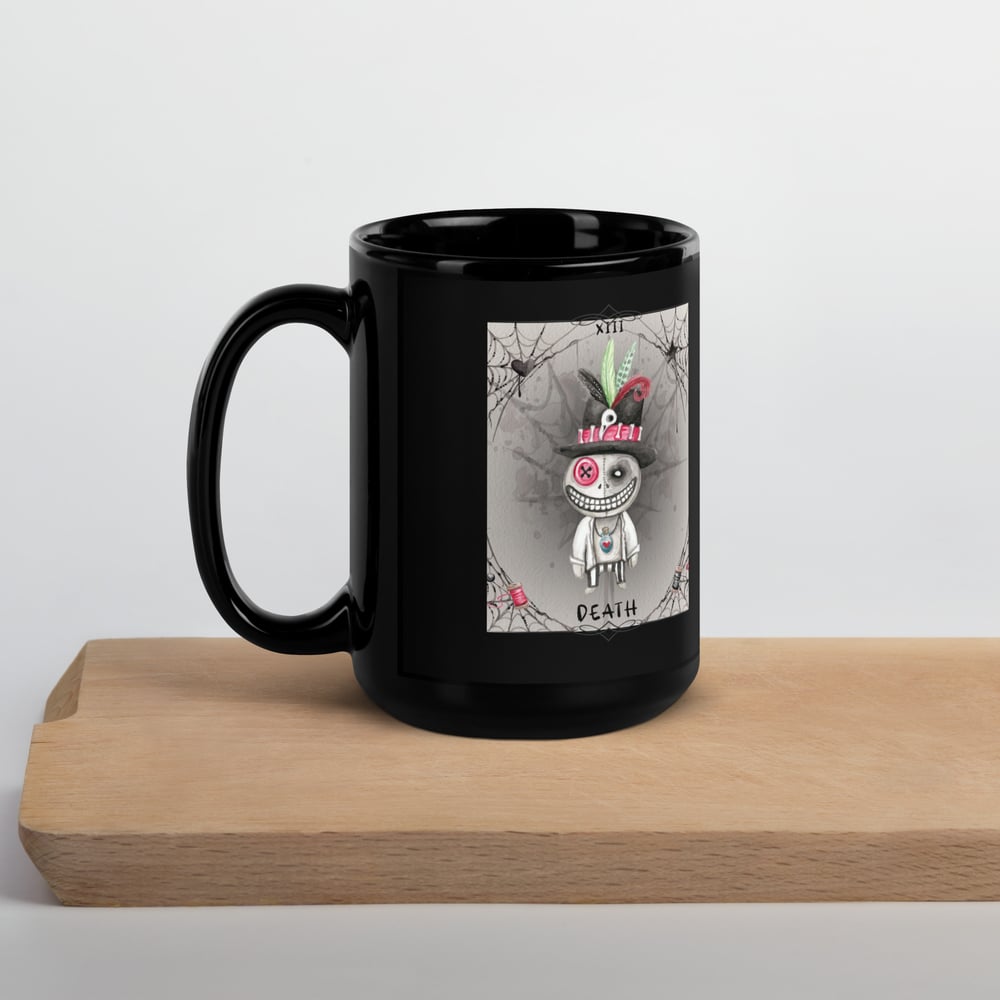 Image of Creepy Cute | Voodoo Doll | Death Tarot Card | Major Arcana 13 | Black Glossy Coffee Mug