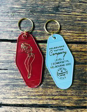 Image of MTCO pin up girl Motel key ring designed by Zoe Wosdom