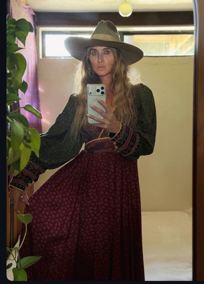 1970s Afghani hand crafted embroidered poet sleeve bohemian dress