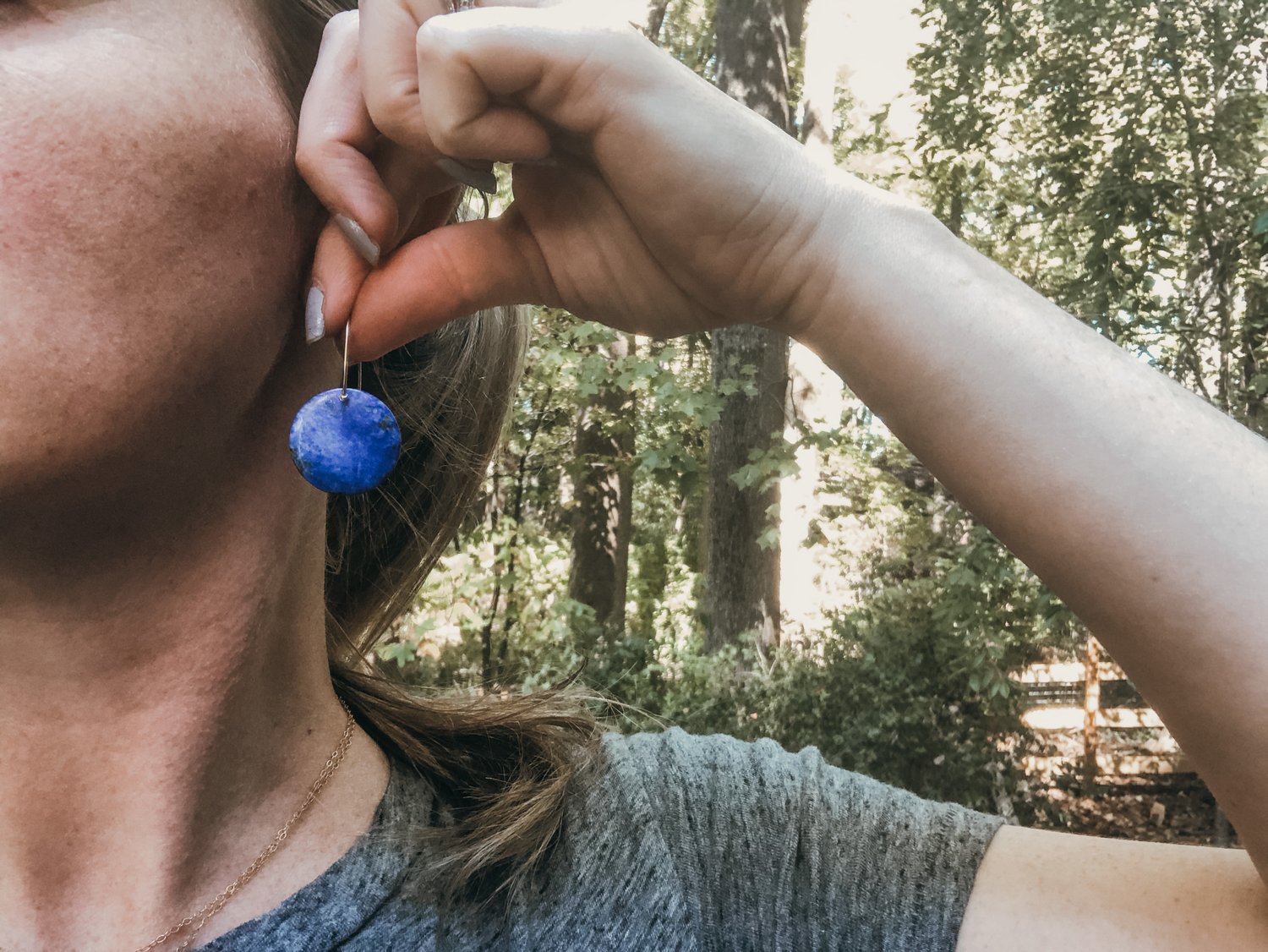 Image of Lapis Lazuli Circle Dangles on Gold Fill