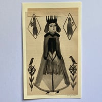 Queen of Diamonds - folk figure - gouache painting 