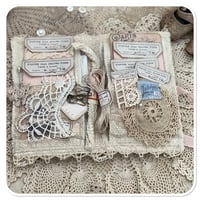 Image 3 of Junk Journal fabric folder book full of lace samples and supplies