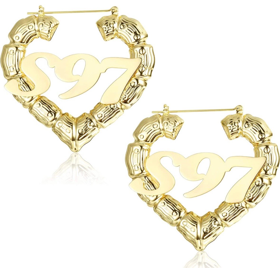 Basic name plate bamboo heart earrings 