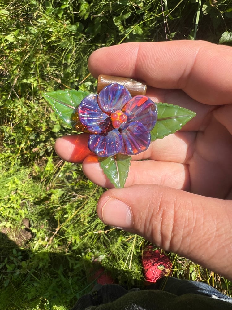 Image of Amber Purple Hibiscus Colab with Black Sand Glass
