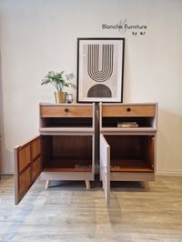 Image 5 of Pair of Nathan Bedside Tables / Cabinets in dusty pink