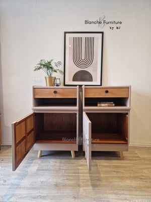 Image of Pair of Nathan Bedside Tables / Cabinets in dusty pink