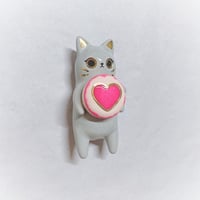 Image 4 of Gray cat glow in dark ring box hand size ceramic figurine