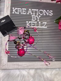 Image 3 of Pink Tie Medium Hoops