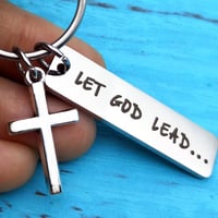 Image 1 of Let God Lead Cross Key Chain Faith Keychain Cross Keychain Cross Gift Prayer Gift Christian Jewelry