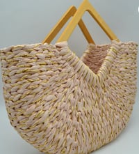Image 3 of Handcrafted Straw Handheld Bag with Gold Trimming