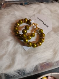 Image 5 of Beaded Hoop Earrings (olive green)